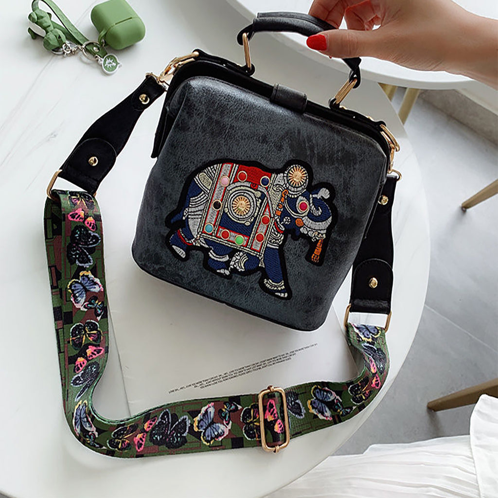 The Elegant Elephant Embroidery Handbag