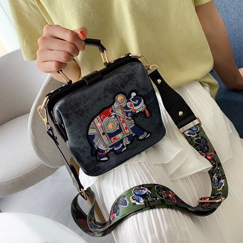 The Elegant Elephant Embroidery Handbag